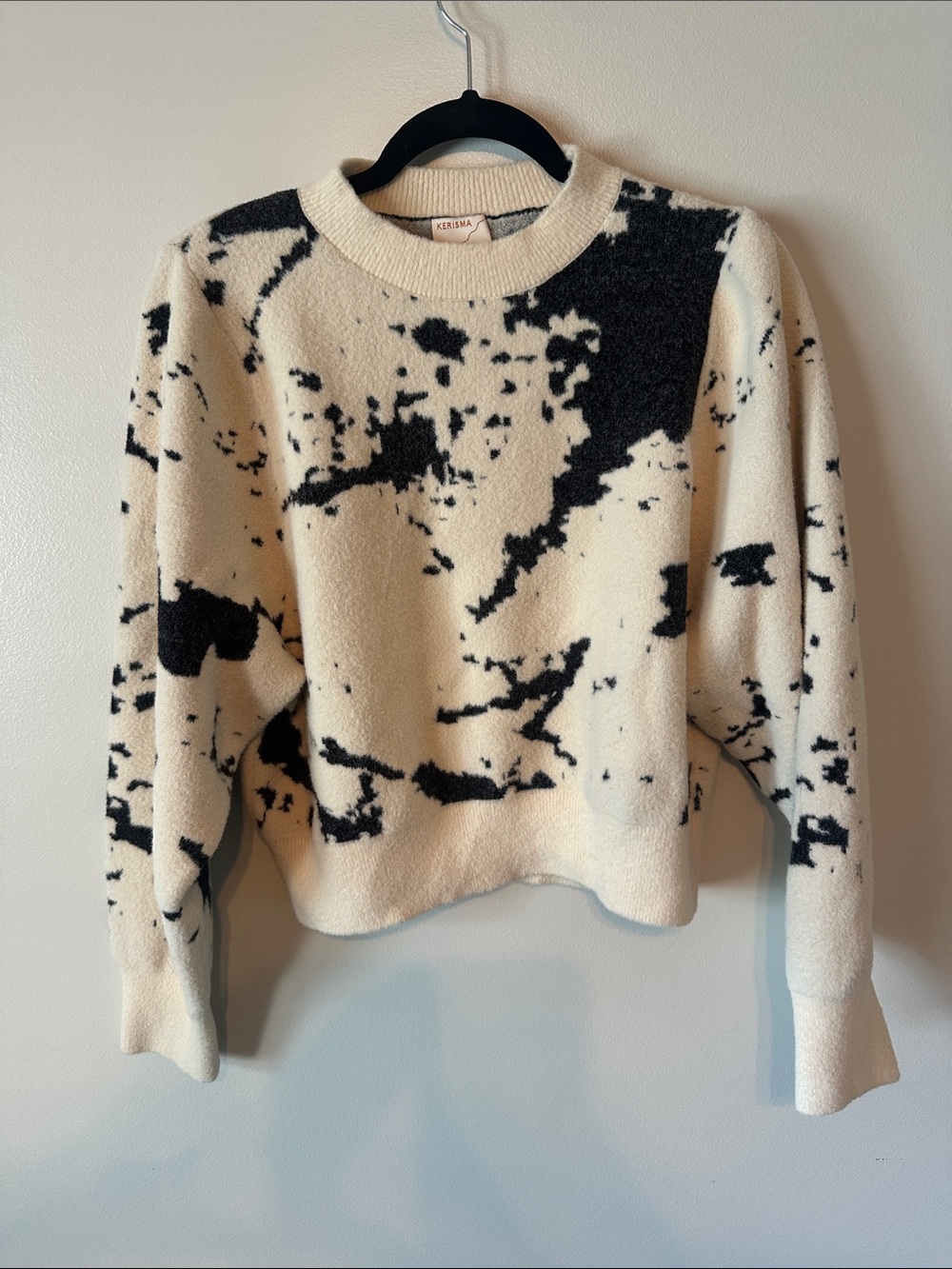 Kerisma Cream and Black Abstract Crew Sweater